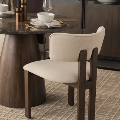 71249 - Soho Curved Open Back Cream Chenille Tripod Frame Dining Chair