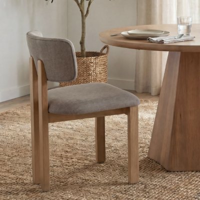 71250 - Soho Curved Open Back Gray Chenille Tripod Frame Dining Side Chair