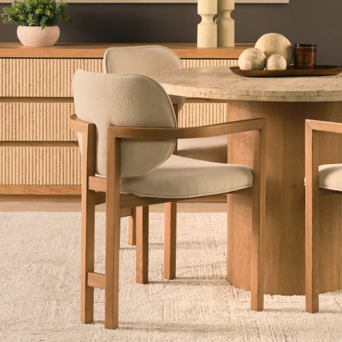 71256 - Carlisle Curved Back Cream Chenille Tripod Frame Dining Armchair