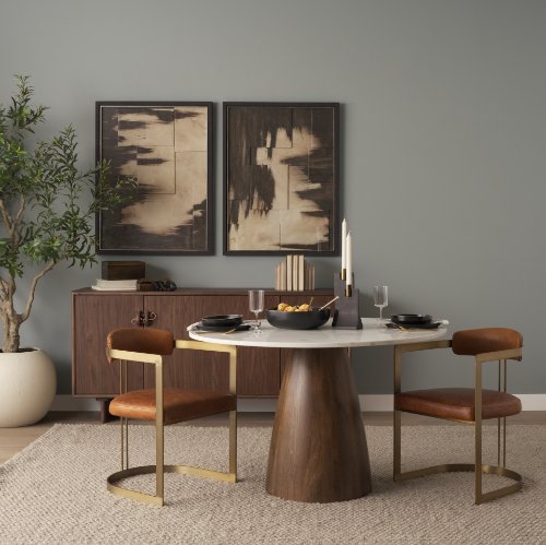 50413V - Hollyfield I Brown Leather Seat Gold Iron Frame Dining Chair