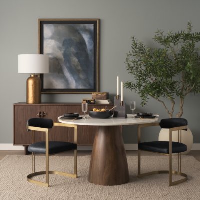 50414V - Hollyfield II Black Leather Seat Gold Iron Frame Dining Chair