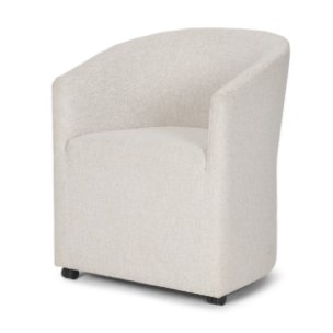 Sondra Barrel Back Dining Arm Chair | Cream Fabric w/ Wood