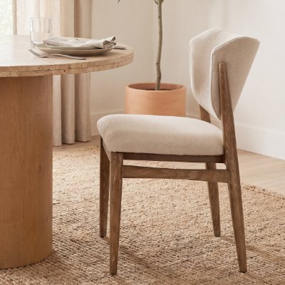 69831V - Cline Cream Fabric Upholstered and Light Brown Wood Dining Chair