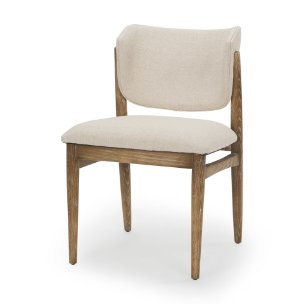 Cline Cream Fabric Upholstered and Light Brown Wood Dining Chair (G246-1A)