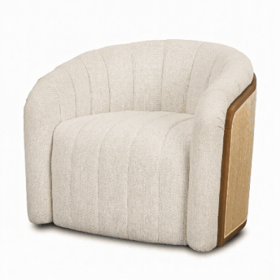 71202-AB - Fonda Cream Fabric w/ Natural Jute Swivel Accent Chair