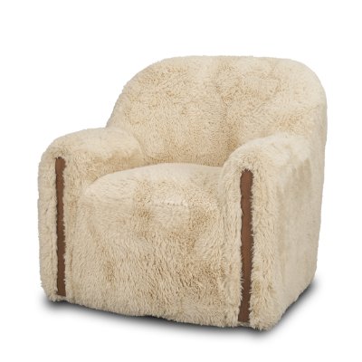 71203-AB - Huntley Cream Faux Fur Fabric Swivel Accent Chair