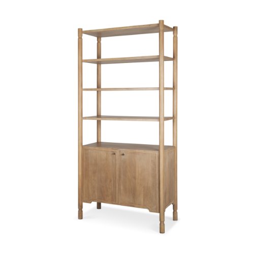 71129 - Phil Light Brown Wood 2 Door 3 Shelves Open Shelving Unit 
