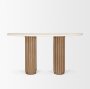 71286-AB - Marbrello Botticino Marble Top Light Brown Fluted Wood Half Moon Console Table
