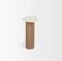 71286-AB - Marbrello Botticino Marble Top Light Brown Fluted Wood Half Moon Console Table