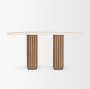 71286-AB - Marbrello Botticino Marble Top Light Brown Fluted Wood Half Moon Console Table