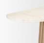 71286-AB - Marbrello Botticino Marble Top Light Brown Fluted Wood Half Moon Console Table