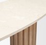 71286-AB - Marbrello Botticino Marble Top Light Brown Fluted Wood Half Moon Console Table