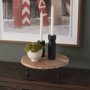 69144 - Cedric 15L x 15W x 6H Round Light Brown Wood w/ Black Metal Legs Decorative Display Stand