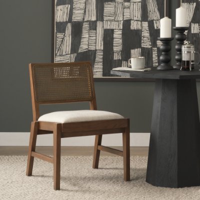 71243 - Reid Framed Brown Cane Cream Fabric Dining Chair