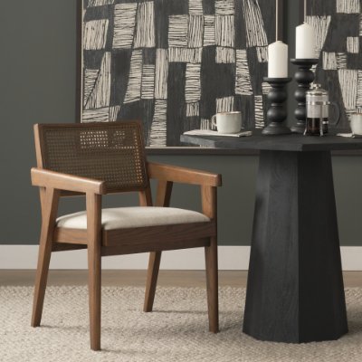 71245 - Reid Framed Brown Cane Cream Fabric Dining Armchair