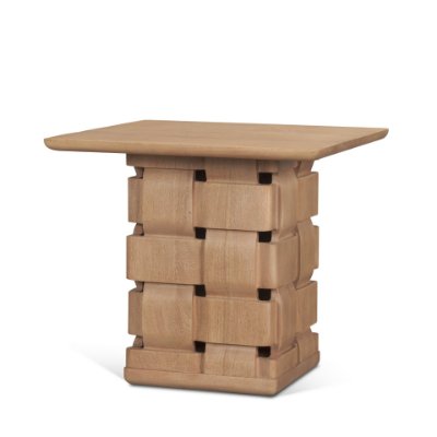 71295 - Trellyn Light Brown Wood w/ Carved Woven Base Square Accent Table