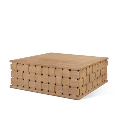 71297 - Trellyn 48" Light Brown Wood w/ Carved Woven Base Square Coffee Table
