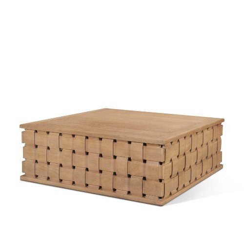 71297 - Trellyn 48" Light Brown Wood w/ Carved Woven Base Square Coffee Table