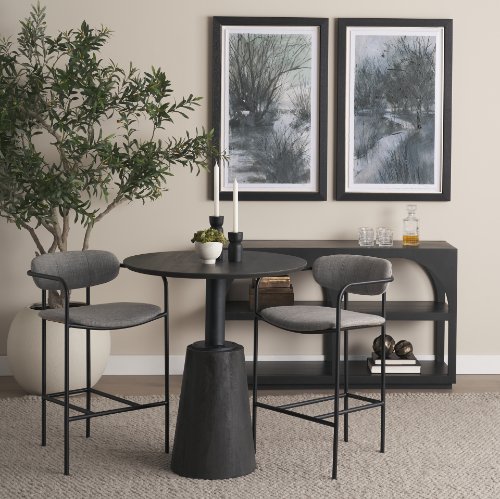 69926-AB - Maxwell 32" Round Black-Brown Wood w/ Black Metal Pedestal Bistro Table