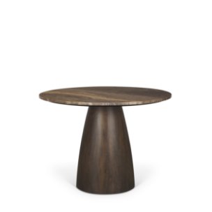 Allyson 42" Round Pedestal Dining Table | Cappuccino Marble & Dark Brown Wood | Seats 4