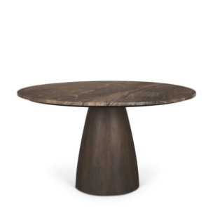 Allyson 54" Round Pedestal Dining Table | Cappuccino Marble & Dark Brown Wood | Seats 6