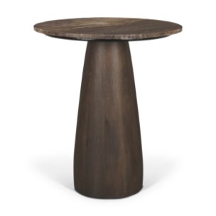 Allyson 32" Round Pedestal Dining Table | Cappuccino Marble & Dark Brown Wood | Seats 2