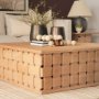 71297 - Trellyn 48" Light Brown Wood w/ Carved Woven Base Square Coffee Table
