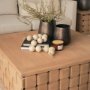 71297 - Trellyn 48" Light Brown Wood w/ Carved Woven Base Square Coffee Table