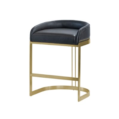 67079V - Hollyfield Black Leather Seat Gold Metal Base Counter Stool