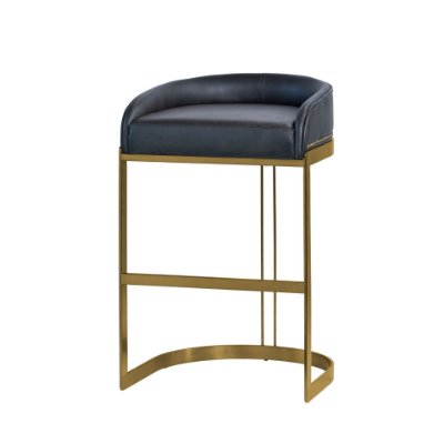 67080V - Hollyfield Charcoal Brown Leather Seat Gold Metal Base Bar Stool