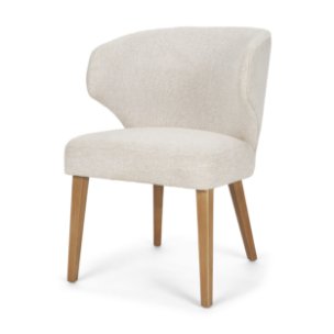 Niles Wingback Dining Side Chair | Cream Fabric w/ Med Brown Wooden