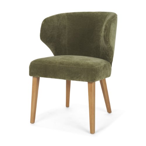 71277 - Niles 20" Seat Height Moss Olive Fabric Seat W/ Mid Brown Wooden Legs Wingback Dining Chair