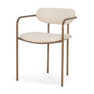 Parker Curved Back Dining Arm Chair | Cream Fabric w/ Gold Metal