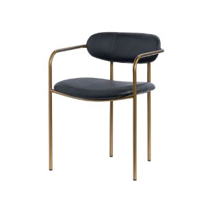Parker Curved Back Dining Arm Chair | Black Leather w/ Gold Metal