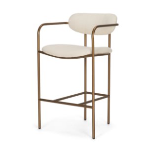 Parker Backless 36.5in Seat Counter Stool | Cream Fabric w/ Gold Metal