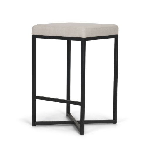 68444V - Frodo 26.5H Seat Height White Fabric Seat Black Metal Base Stool