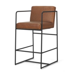 Stamford Backless 36in Seat Counter Stool | Brown Leather w/ Metal