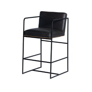 Stamford Backless 36in Seat Counter Stool | Black Leather w/ Metal