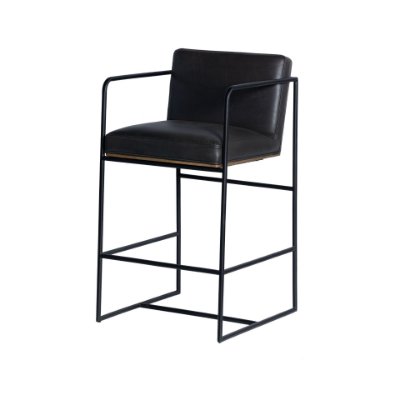68763V - Stamford 36" Total Height Black Leather Seat w/ Wood Back Metal Counter Stool