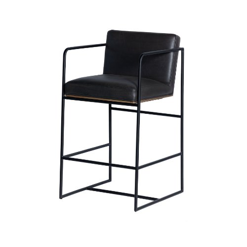 68763V - Stamford 36" Total Height Black Leather Seat w/ Wood Back Metal Counter Stool