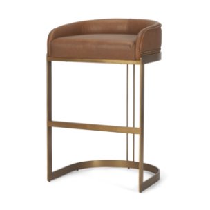 Hollyfield Low Back 28.75in Seat Bar Stool | Cognac Brown Leather