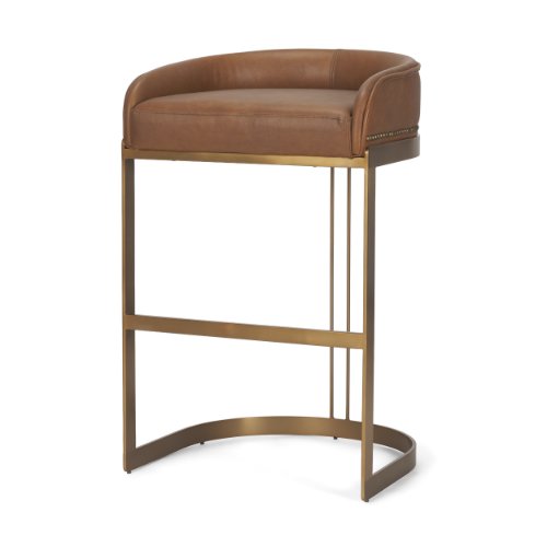 68574V - Hollyfield Cognac Brown Leather Seat Gold Metal Base Bar Stool
