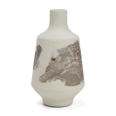 71519 - Velo 11.8H White w/Green Hand-Painted Terracotta Decorative Vase