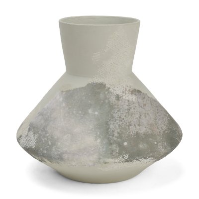 71523 - Velo 8.1H White w/Green Hand-Painted Terracotta Decorative Vase