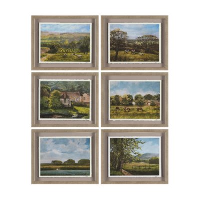 16108 - Country View(Set of 6) by Mercana Studio Hand-Embellished Textured Framed Artwork Matted under Glass