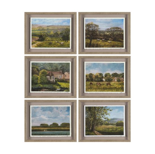 16108 - Country View(Set of 6) by Mercana Studio Hand-Embellished Textured Framed Artwork Matted under Glass
