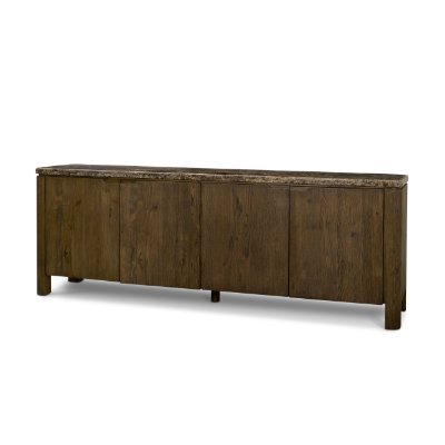71391-AB - Kendrix Dark Brown Oak Wood Cappuccino Marble 4 Door Closed Sideboard