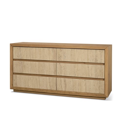 71392 - Travona Oak Wood w/ Travertine 6 Drawer Dresser