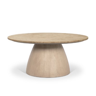 71350-AB - Allyson 36" Light Wood Base w/ Travertine Top Coffee Table