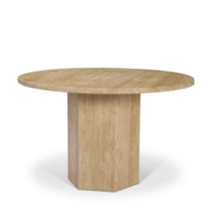 Torreno 42" Round Pedestal Dining Table | Travertine & Wood | Seats 4